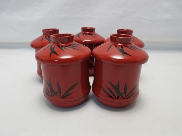 未使用 懐石道具 竹形朱塗箸洗 5客揃 黒竹蒔絵 内黒 和食器 小吸物椀 元箱 M504070 懐石道具 木製朱塗 箸洗 5客揃 竹蒔絵 内黒 竹